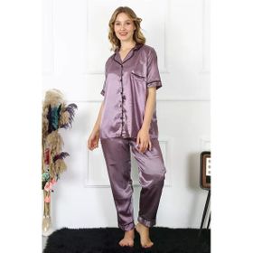 Moda Çizgi 10303 Büyük Beden Mor Saten Kadın Pijama Takımı