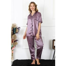 Moda Çizgi 10303 Büyük Beden Mor Saten Kadın Pijama Takımı