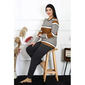 Moda Çizgi 202214 Büyük Beden Penye Uzun Kol Kadın Pijama Takımı