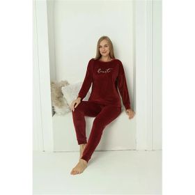 Moda Çizgi 20624 Kadife Bordo Kadın Pijama Takımı