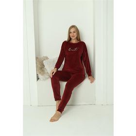 Moda Çizgi 20624 Kadife Bordo Kadın Pijama Takımı