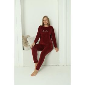 Moda Çizgi 20624 Kadife Bordo Kadın Pijama Takımı