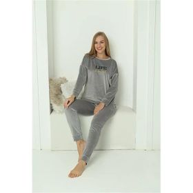 Moda Çizgi 20624 Kadife Gri Kadın Pijama Takımı