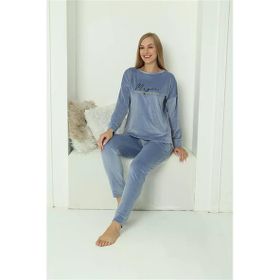 Moda Çizgi 20624 Kadife Mavi Kadın Pijama Takımı