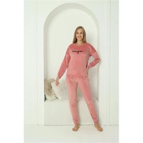 Moda Çizgi 20624 Kadife Pembe Kadın Pijama Takımı
