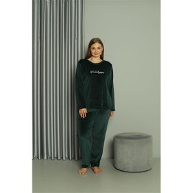 Moda Çizgi 20628 Büyük Beden Kadife Yeşil Kadın Pijama Takımı