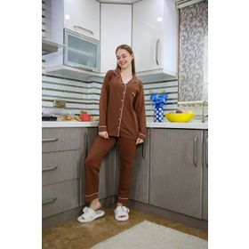Moda Çizgi 2773 Kahve Penye Uzun Kol Kadın Pijama Takımı