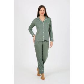 Moda Çizgi 2775 Yeşil Penye Uzun Kol Kadın Pijama Takımı