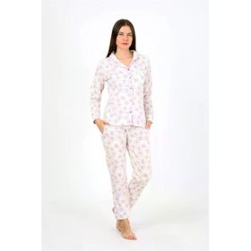 Moda Çizgi 2776 Ekru Penye Uzun Kol Kadın Pijama Takımı