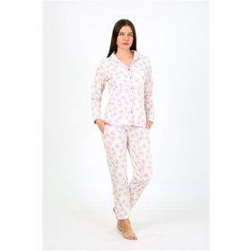 Moda Çizgi 2776 Ekru Penye Uzun Kol Kadın Pijama Takımı