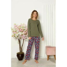 Moda Çizgi 4101 Haki Penye Uzun Kol Kadın Pijama Takımı