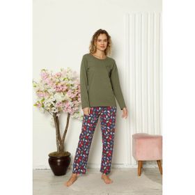 Moda Çizgi 4101 Haki Penye Uzun Kol Kadın Pijama Takımı