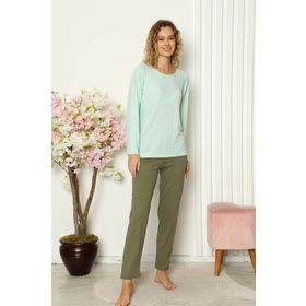 Moda Çizgi 4110 Su Yeşili Penye Uzun Kol Kadın Pijama Takımı