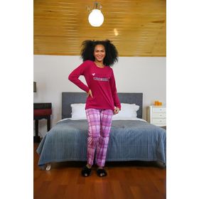 Moda Çizgi 4113 Bordo Penye Uzun Kol Kadın Pijama Takımı