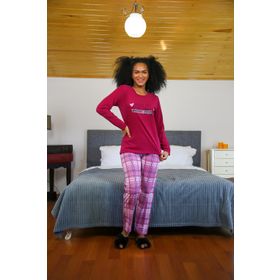 Moda Çizgi 4113 Bordo Penye Uzun Kol Kadın Pijama Takımı