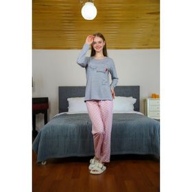 Moda Çizgi 4116 Gri Penye Uzun Kol Kadın Pijama Takımı