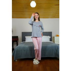 Moda Çizgi 4116 Gri Penye Uzun Kol Kadın Pijama Takımı
