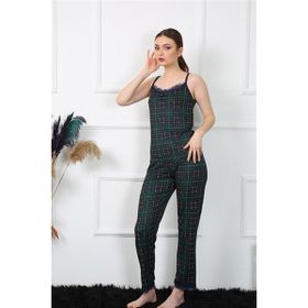 Moda Çizgi 4135 Yeşil İp Askılı Ekoseli Kadın Pijama Takımı