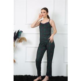 Moda Çizgi 4135 Yeşil İp Askılı Ekoseli Kadın Pijama Takımı
