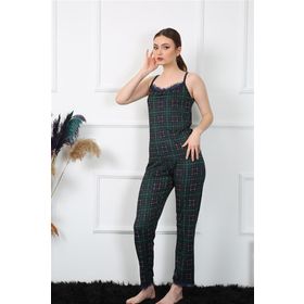Moda Çizgi 4135 Yeşil İp Askılı Ekoseli Kadın Pijama Takımı
