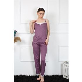 Moda Çizgi 4136 Mürdüm İp Askılı Kadın Pijama Takımı