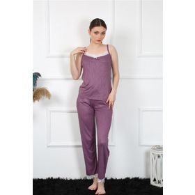 Moda Çizgi 4136 Mürdüm İp Askılı Kadın Pijama Takımı