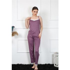 Moda Çizgi 4136 Mürdüm İp Askılı Kadın Pijama Takımı