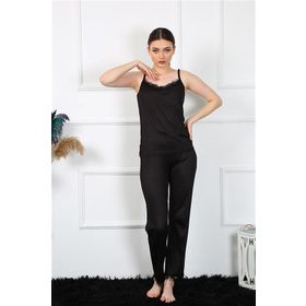 Moda Çizgi 4136 Siyah İp Askılı Kadın Pijama Takımı