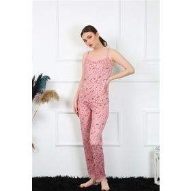 Moda Çizgi 4137 Pudra İp Askılı Kadın Pijama Takımı