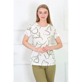Moda Çizgi 4141 Ekru Penye Kısa Kol Kadın Pijama Takımı