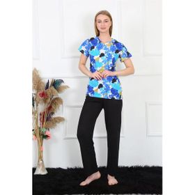 Moda Çizgi 4142 Saks Mavi Penye Kısa Kol Kadın Pijama Takımı