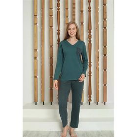 Moda Çizgi 4146 Yeşil Penye Uzun Kol Kadın Pijama Takımı