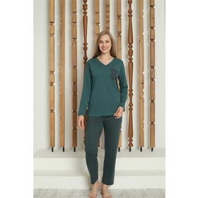 Moda Çizgi 4146 Yeşil Penye Uzun Kol Kadın Pijama Takımı