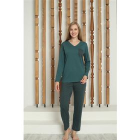 Moda Çizgi 4146 Yeşil Penye Uzun Kol Kadın Pijama Takımı