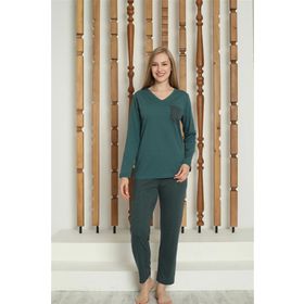 Moda Çizgi 4146 Yeşil Penye Uzun Kol Kadın Pijama Takımı