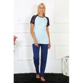 Moda Çizgi 4148 Su Yeşili Kolu Dantelli Penye Kadın Pijama Takımı