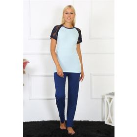 Moda Çizgi 4148 Su Yeşili Kolu Dantelli Penye Kadın Pijama Takımı