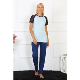 Moda Çizgi 4148 Su Yeşili Kolu Dantelli Penye Kadın Pijama Takımı