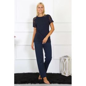 Moda Çizgi 4150 Lacivert Kolu Dantelli Penye Kadın Pijama Takımı