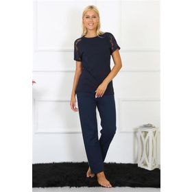 Moda Çizgi 4150 Lacivert Kolu Dantelli Penye Kadın Pijama Takımı