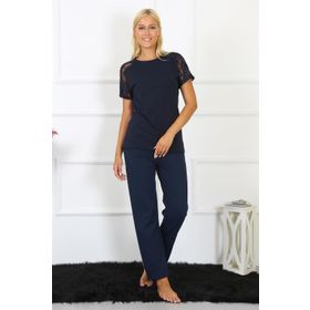 Moda Çizgi 4150 Lacivert Kolu Dantelli Penye Kadın Pijama Takımı