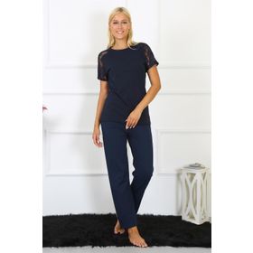 Moda Çizgi 4150 Lacivert Kolu Dantelli Penye Kadın Pijama Takımı