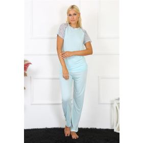 Moda Çizgi 4151 Su Yeşili Kolu Dantelli Penye Kadın Pijama Takımı