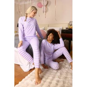 Moda Çizgi 4175 Lila Uzun Kol Penye Kadın Pijama Takımı