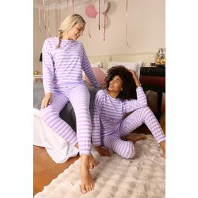 Moda Çizgi 4175 Lila Uzun Kol Penye Kadın Pijama Takımı