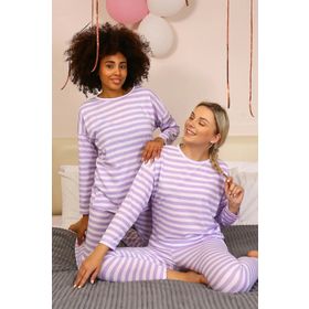 Moda Çizgi 4175 Lila Uzun Kol Penye Kadın Pijama Takımı