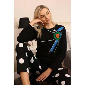 Moda Çizgi 4176 Siyah Uzun Kol Penye Kadın Pijama Takımı