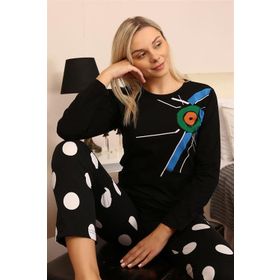 Moda Çizgi 4176 Siyah Uzun Kol Penye Kadın Pijama Takımı