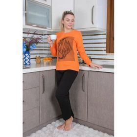 Moda Çizgi 4177 Turuncu Uzun Kol Penye Kadın Pijama Takımı