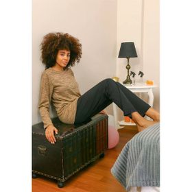 Moda Çizgi 4178 Sütlü Kahve Uzun Kol Penye Kadın Pijama Takımı